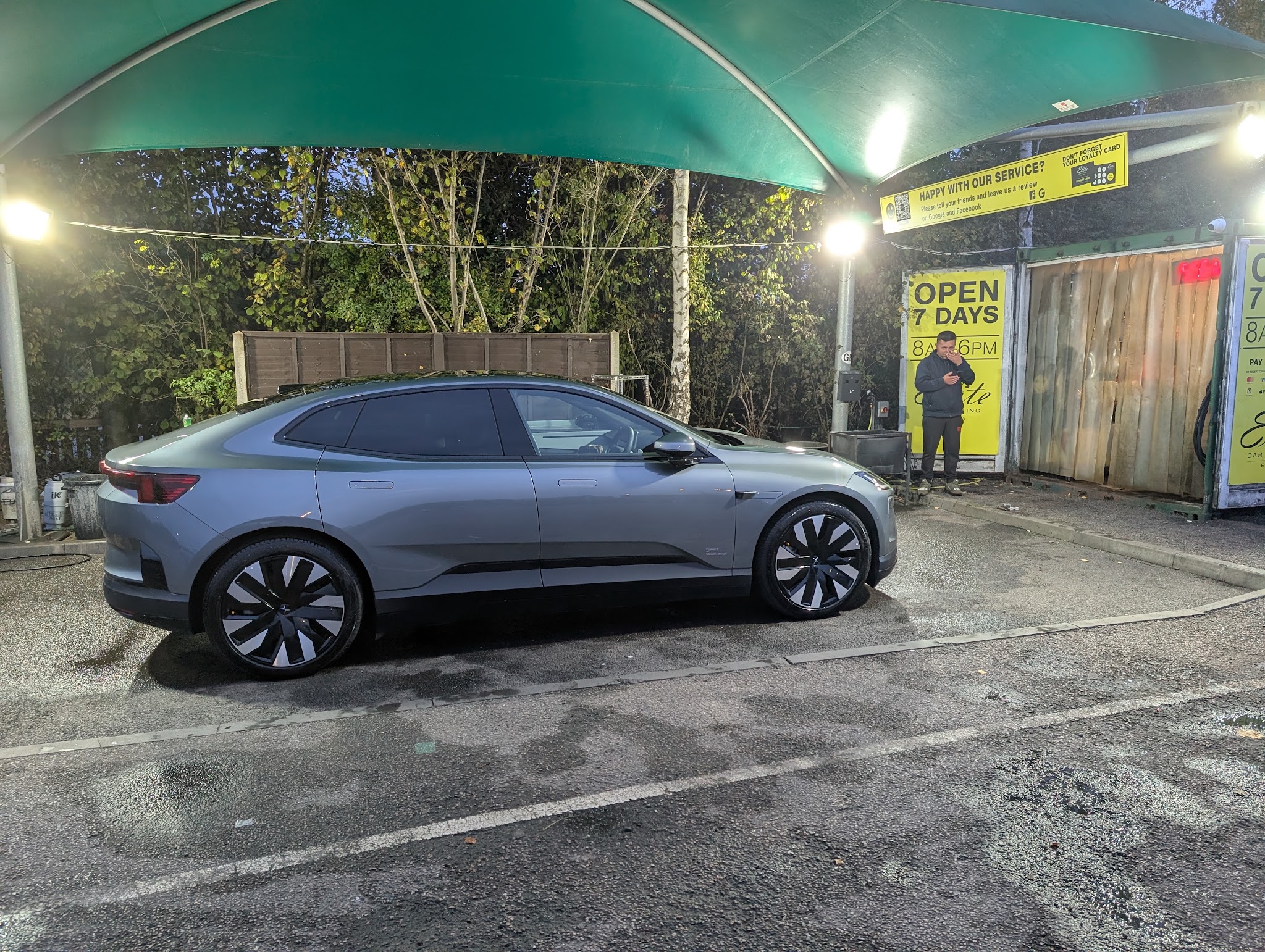 Elite Valeting's bay at night, open and ready for customers
